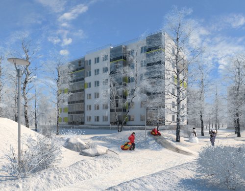 Жилой комплекс «Gröna Lund». Проект жилого комплекса. Зимний вид.