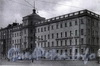9-я линия В.О., д. 2 / наб. Лейтенанта Шмидта, д. 11. Доходный дом М. С. Воронина. Общий вид здания. Фото 1967 г. (из книги «Историческая застройка Санкт-Петербурга»)