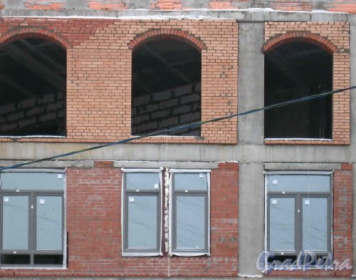 11-я линия В.О., дом 26. Строительство жилого дома. Фрагмент будущего фасада со стороны линии. Фото 3 февраля 2013 г.