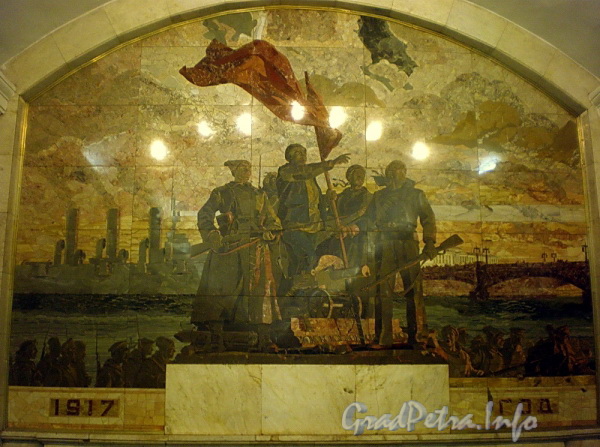 Станция метро «Балтийская». Мозаичное панно «1917-й год». Фото февраль 2010 г.