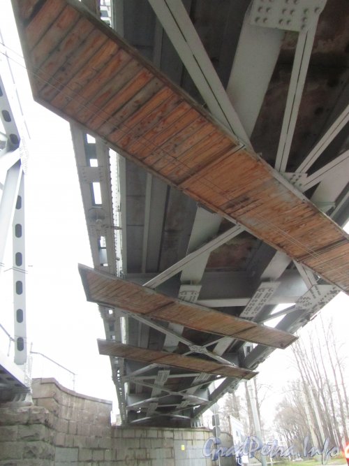 Железнодорожный мост Финляндской железной дороги на пересечение Лесного проспекта и Литовской улицы. Ферма моста. Фото 25 ноября 2012 г.