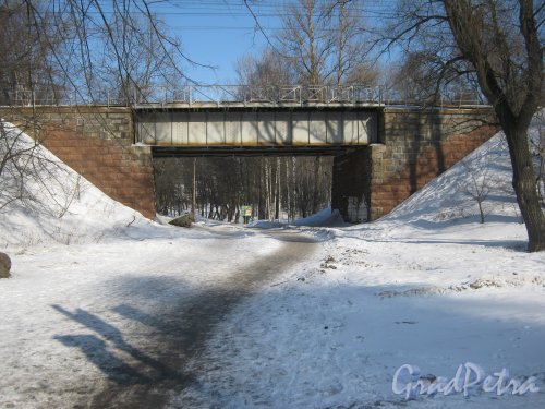 Железнодорожный мост напротив Парголовской ул. Вид с 1-Муринского пр. в сторону парка Лесотехнической Академии. Фото 10 марта 2013 г.