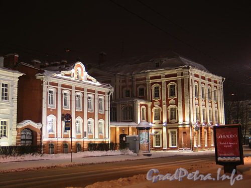 Здания Двенадцати коллегий и Ректорский флигель СПбГУ в ночной подсветке. Фото январь 2011 г.