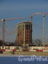 Ушаковская наб, дом 3. Строительство многофункционального комплекса «RIVERSIDE». Левый высотный корпус (со стороны Строгановского парка). Фото 24 января 2014 г.