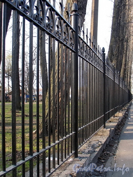 Фрагмент ограды Лопухинского сада со стороны улицы Академика Павлова. Фото апрель 2011 г.