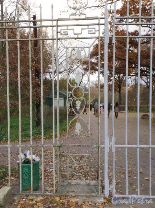 Ограда Государственного музея-заповедника «Павловск» со стороны Конюшенной улицы. Фото 13 октября 2013 г.