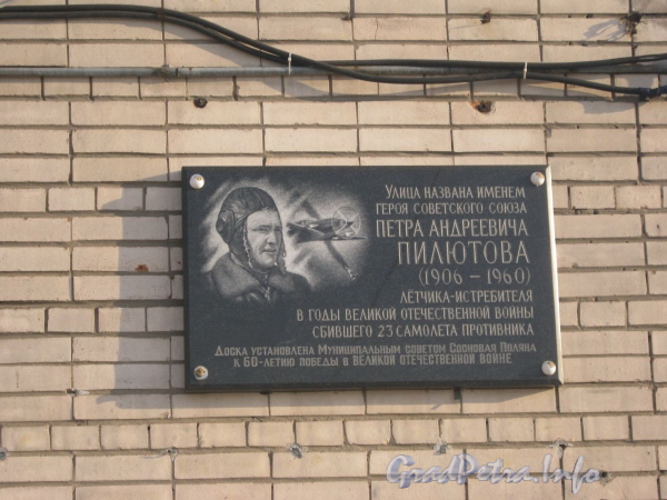 Мемориальная доска. Летчика Пилютова ул.  Фото февраль 2012 г.