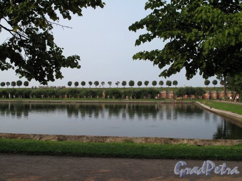 Нижний парк (Петергоф). Вид на Марлинский пруд и Марлинский вал. Фото август 2010 г.