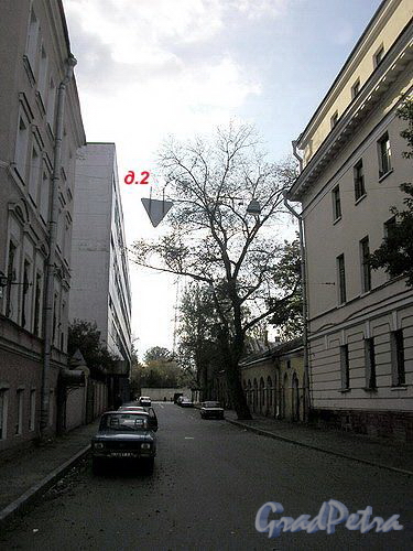 Перспектива Казарменного переулка от Петроградской набережной в сторону улицы Чапаева.