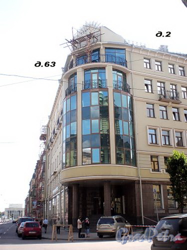 Бол. Казачий пер., д. 2 / Гороховая ул., д. 63. Общий вид здания. Фото июль 2009 г.