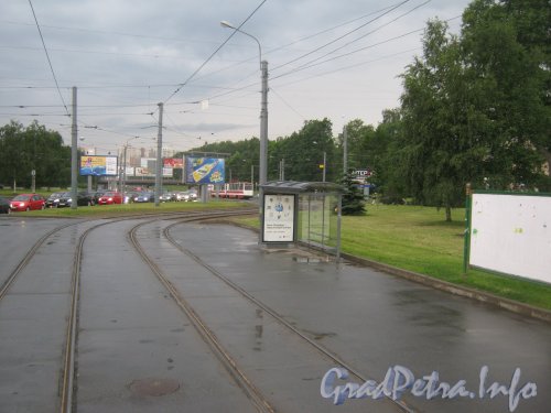 Трамвайные пути на Светлановской пл. Вид в сторону Приморского района. Фото 25 июня 2012 г.