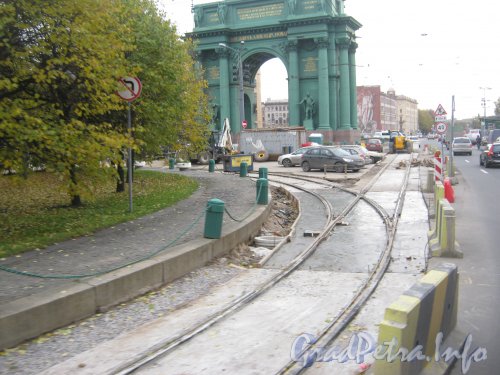 Площадь Стачек. Ремонт трамвайных путей. Фото 19 октября 2012 г.