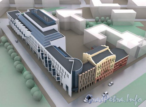 Проект офисно-торгового комплекса со встроенной подземной автостоянкой. Фото с сайта ЛенНИИпроект.
