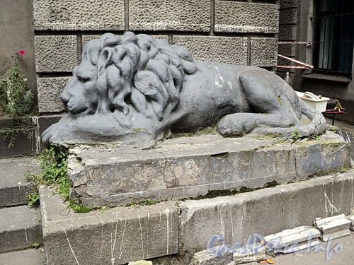 Кронверкский пр., д. 5. Скульптура льва перед парадным входом. Фото октябрь 2010 г.