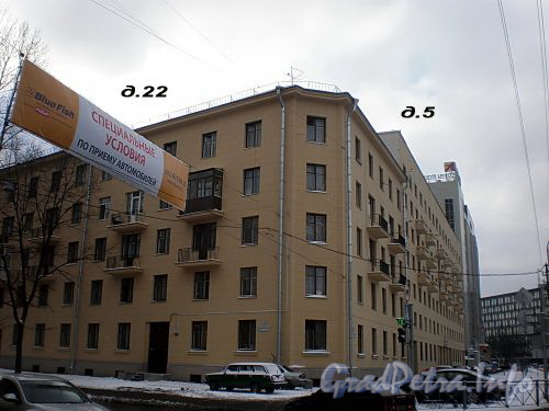 Большеохтинский пр., д. 22 / шоссе Революции, д. 5. Общий вид здания. Фото февраль 2009 г.