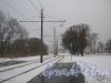 Пр. Маршала Жукова. Трамвайные пути вдоль проспекта. Вид в сторону Петергофского шоссе. Фото 6 января 2013 г.