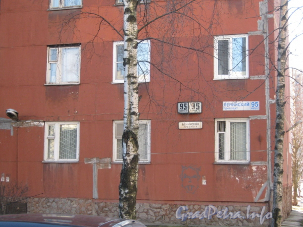 Ленинский пр., дом 95, корп. 2. Старая и новая таблички и окна первых 2 этажей. Фото март 2012 г.