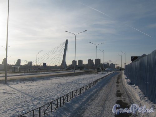 Проспект Героев. Перспектива пешеходной части перед улицей Маршала Захарова. Фото 28 января 2013 г.