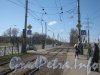 Петергофское шоссе. Трамвайные пути в сторону Стрельны. Вид  с трамвайной остановки «Ж/д переезд». Фото апрель 2012 г.