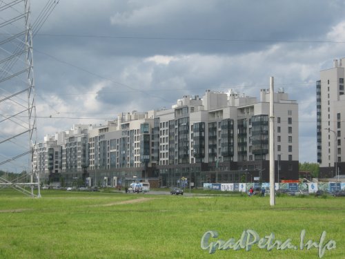 Петергофское шоссе, дом 55 (в центре фото). Вид со стороны дома 49а. Фото 25 июня 2012 г.