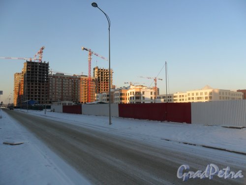 Петергофское шоссе, участок 21. Строительство многоквартирного жилого дома. Вид строительной площадки со стороны улицы Катерников. Фото январь 2014 года.