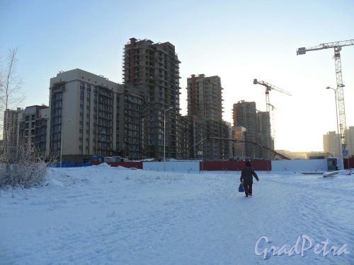 Петергофское шоссе,участок 31. ЖК "Море". Вид строительной площадки с улицы Адмирала Черокова. Фото январь 2014 года.