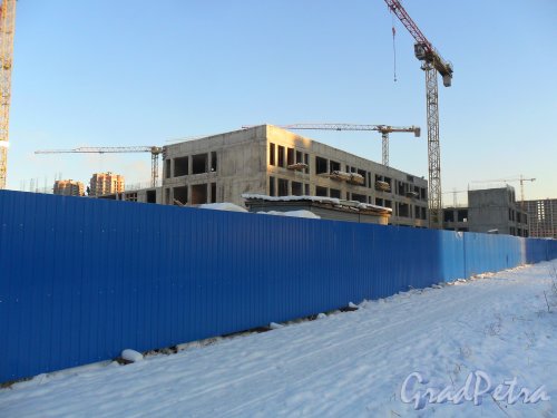 Петергофское шоссе,участок 7. Строительство общеобразовательной школы на 825 учащихся. Общий вид объекта. Фото январь 2014 года.