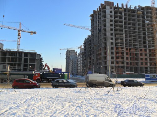Петергофское шоссе, участок 21. Въезд на строительную площадку. Фото январь 2014 года.